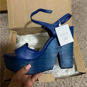 Zara chunky blue platform heels